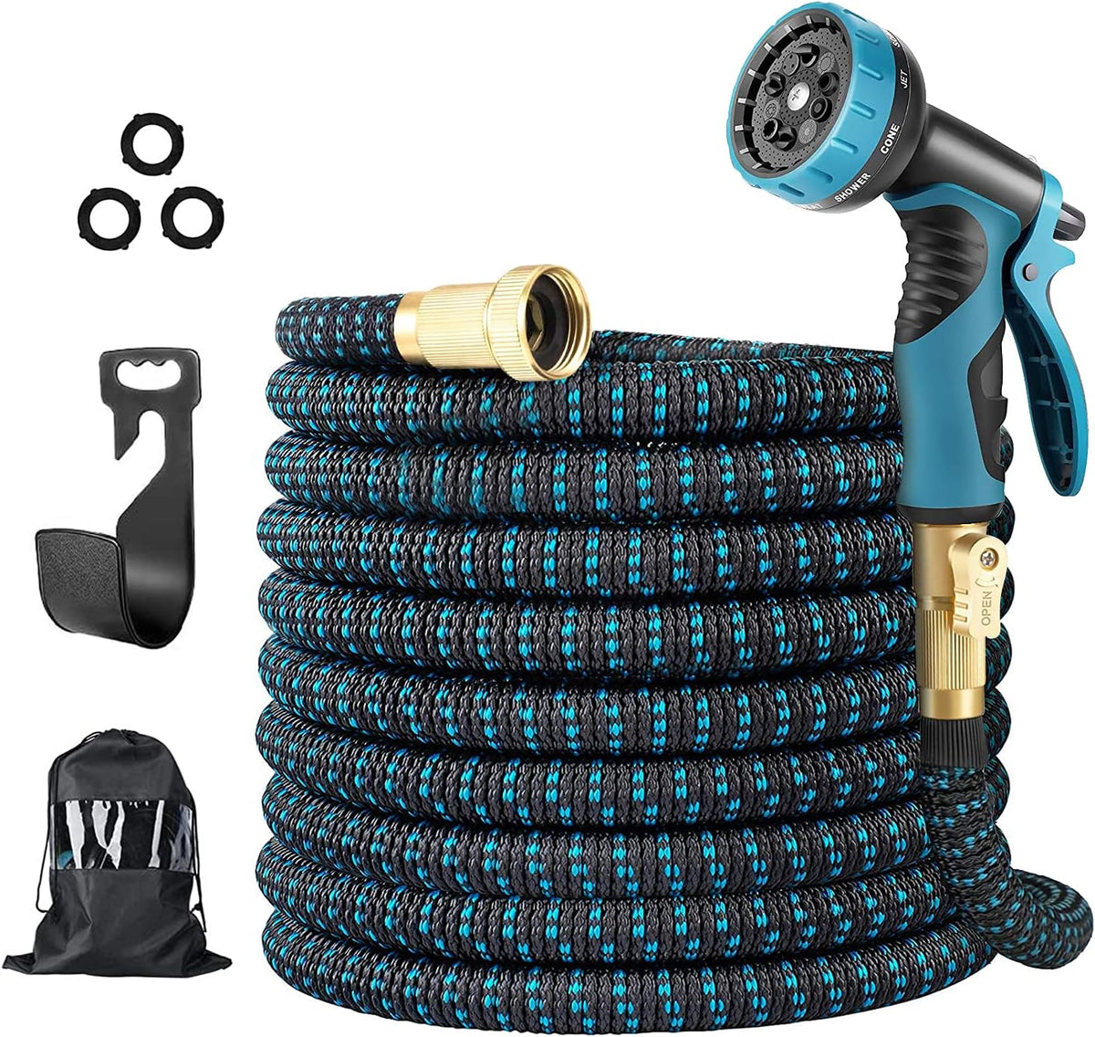 50Ft Expandable Garden Hose with Spray Nozzle, Solid Brass Fittings, Pack of 2 Z882