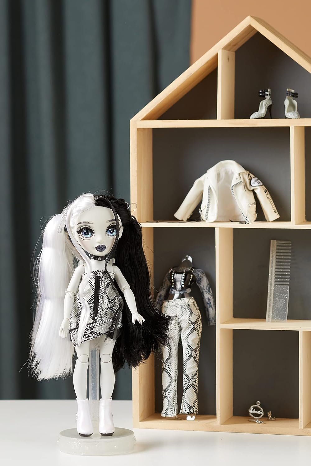 Grayscale Fashion Doll with 2 Grey Designer Outfits and Accessories D404