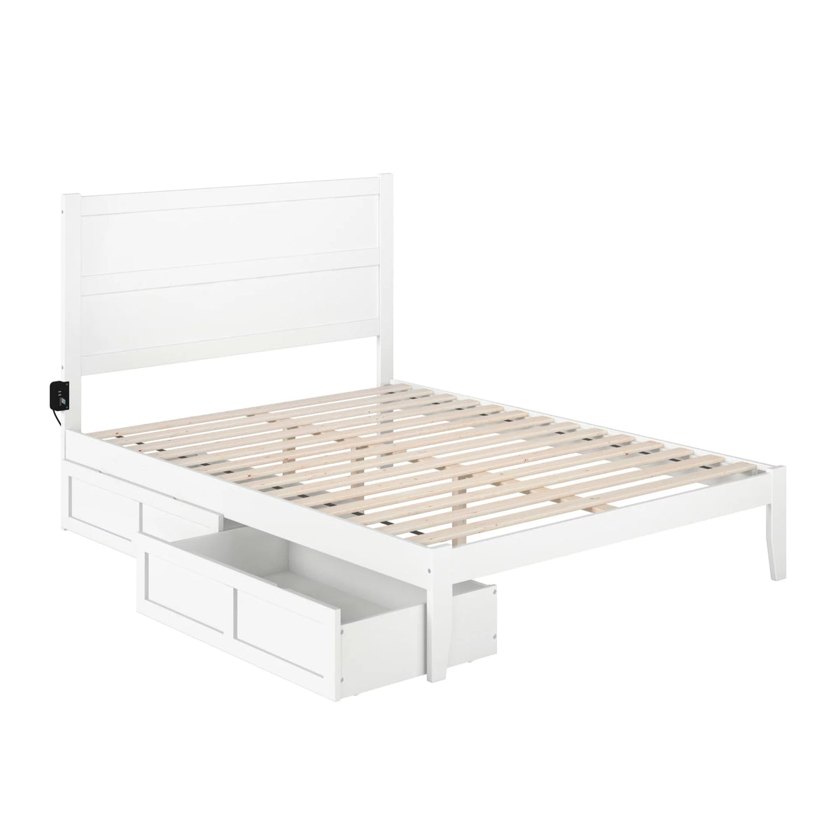 White Solid Wood Queen Bed with 2 Storage Drawers L304856