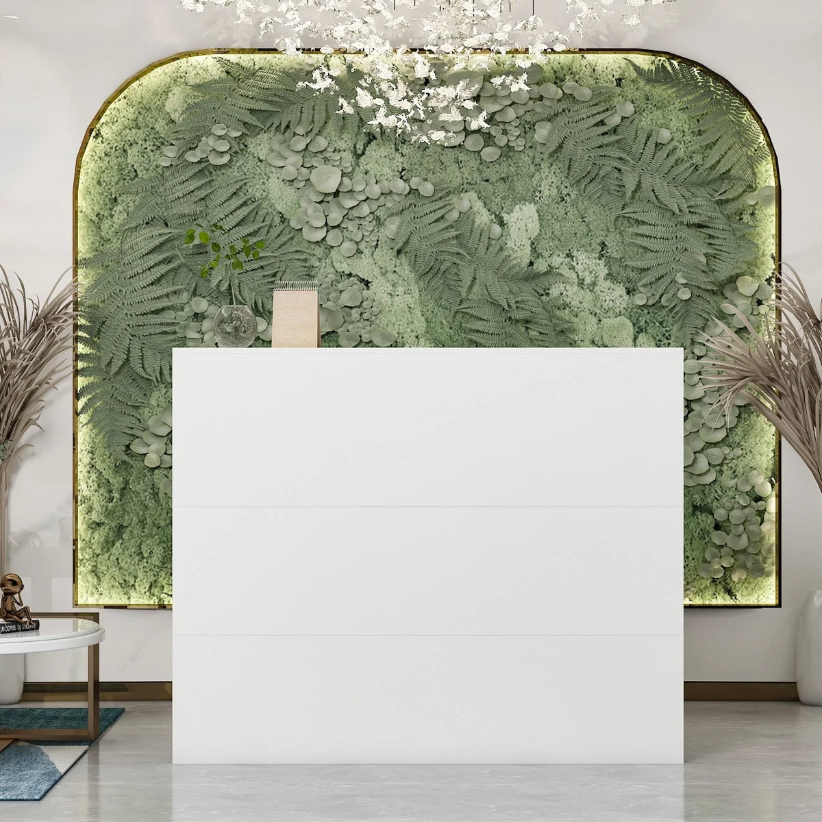 L-Shaped Reception Desk with Shelves and Drawers White W267