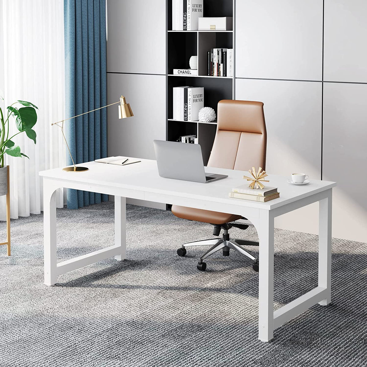 63"L x 31.5"W White Executive Desk Workstation C704