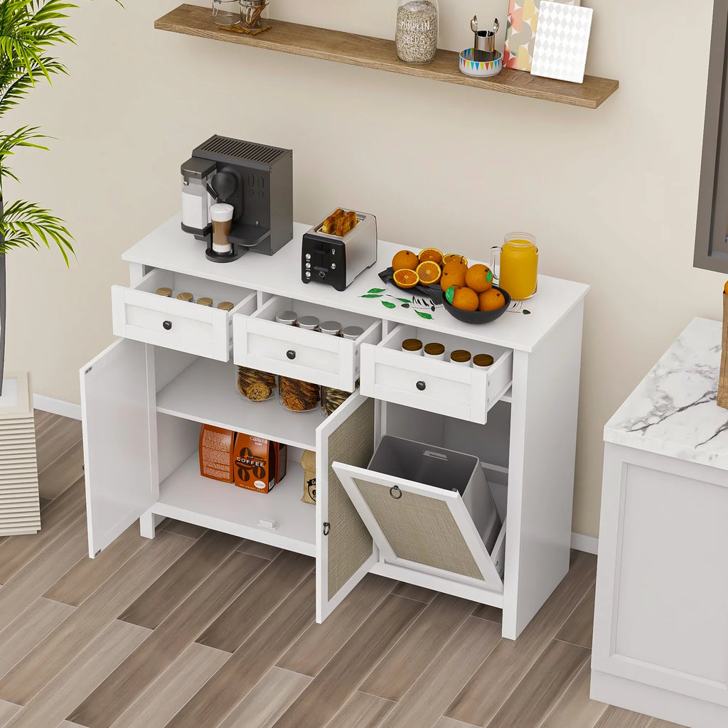 White Rattan Sideboard Buffet Cabinet with 3 Doors and 3 Drawer L106293