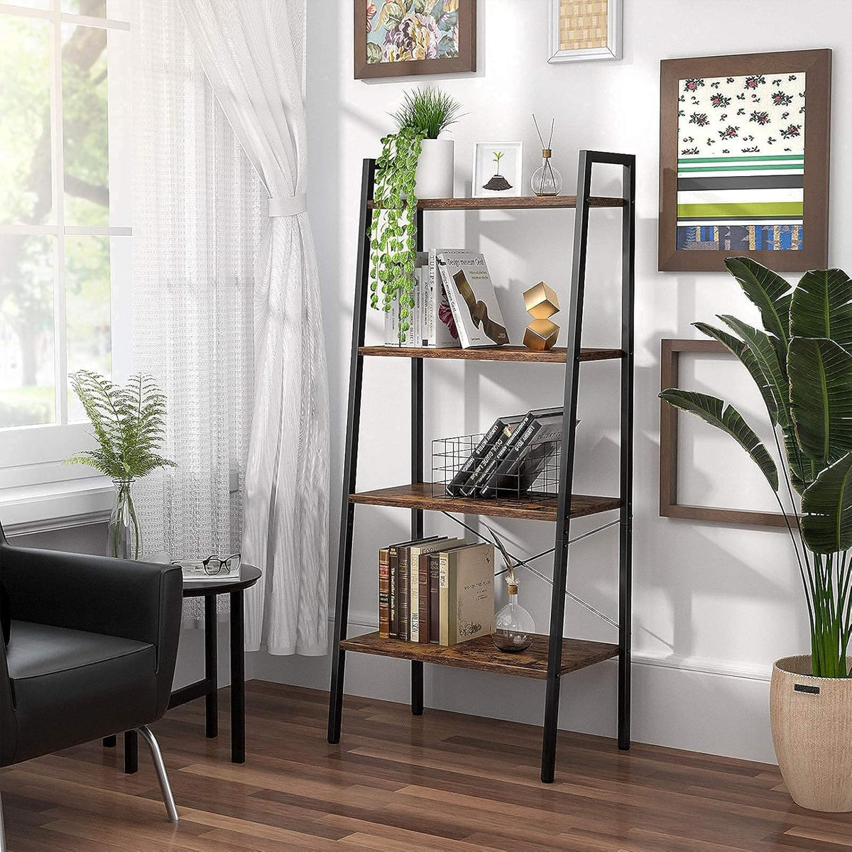 4-Tier Wood Ladder Shelf Bookcase M4070