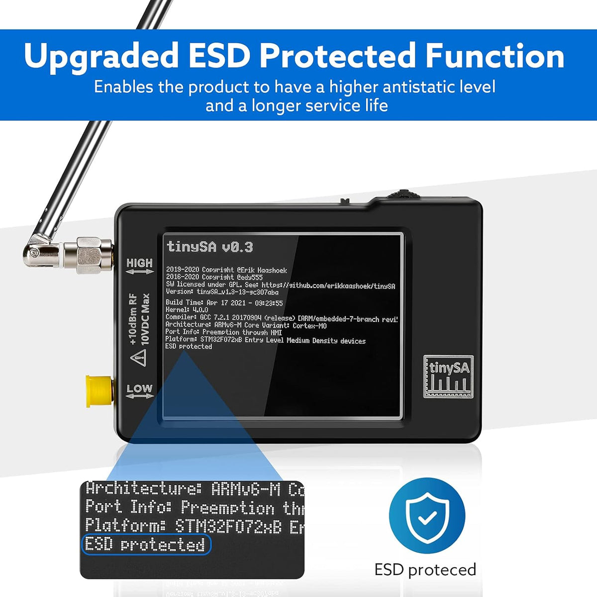 Portable Spectrum Analyzer 100kHz to 960MHz with Touchscreen E192