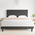 Full Size Bed Frame with Fabric Upholstered Headboard Dark Grey N708644