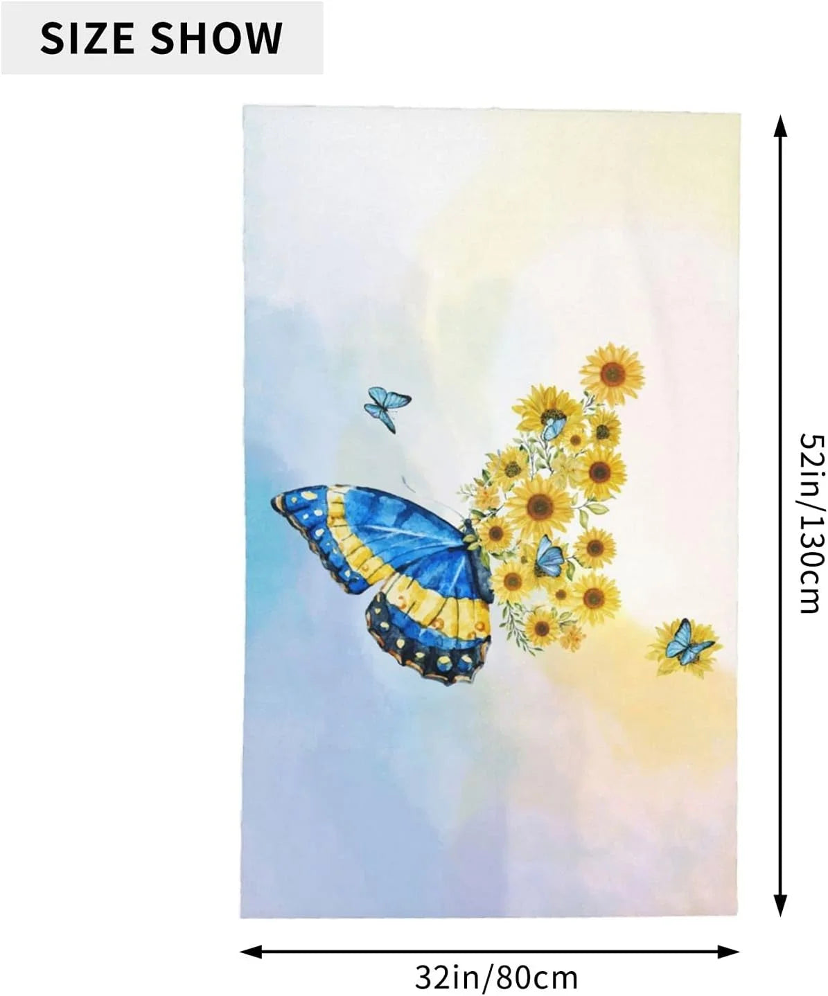 Vintage Watercolor Butterfly Sunflower Towel, 52X32 Absorbent Beach Towel I8440
