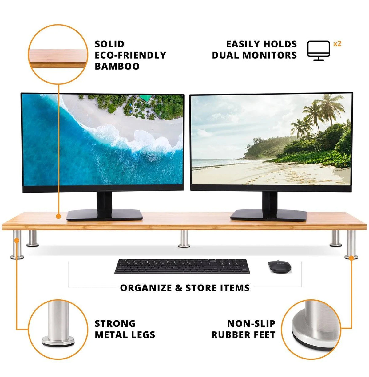 Solid Bamboo Dual Monitor Stand E518134