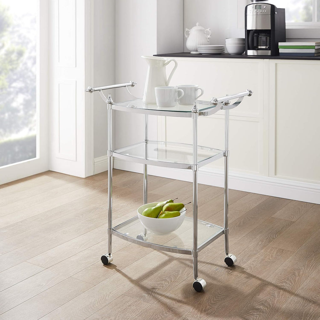 Chrome and Clear Glass Mobile Bar Cart O364