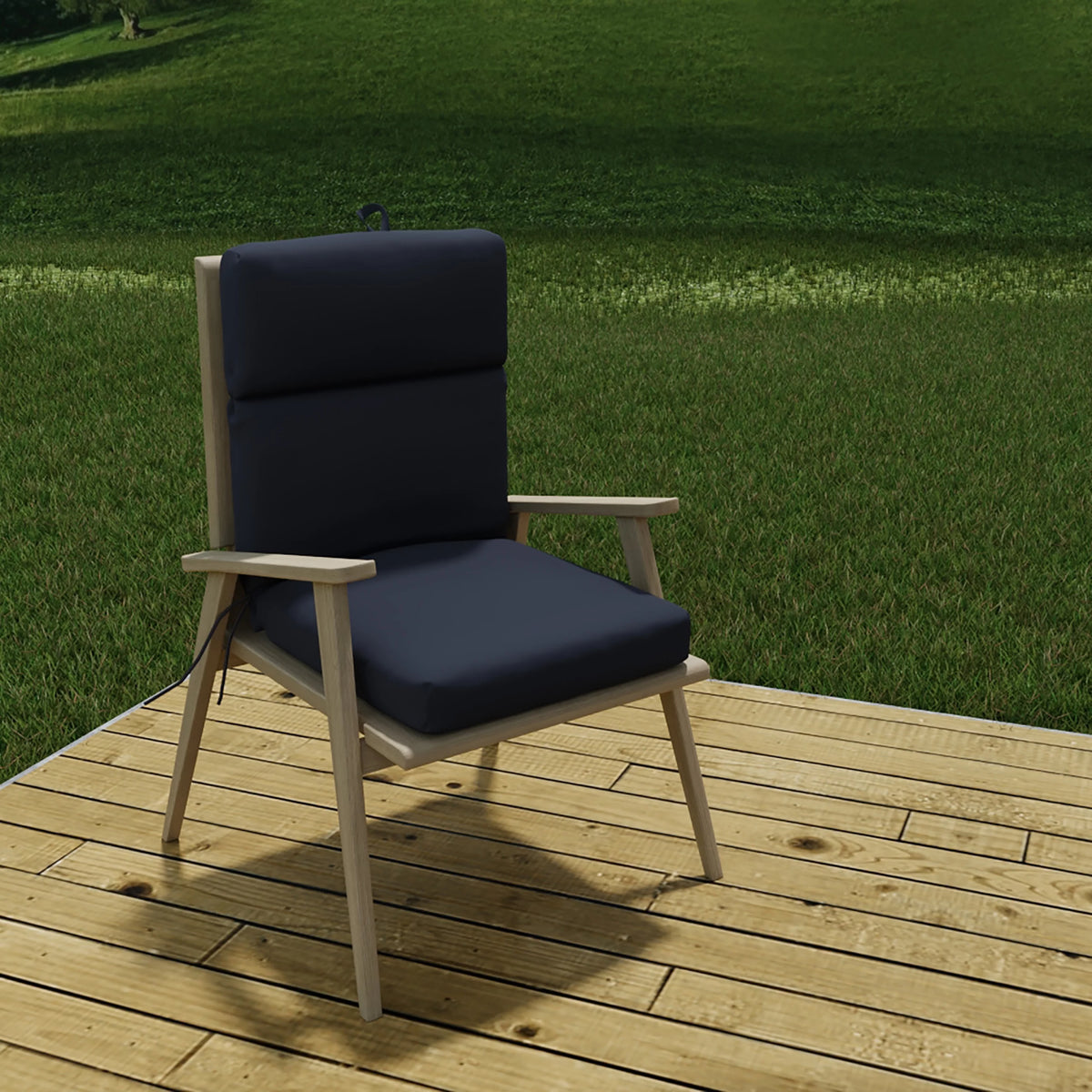 Navy Rectangular Outdoor Chair Cushion with Ties D34640