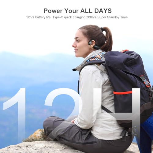 Bone Conduction Headphones with HD Mic, 12hrs Playtime, IPX6 Waterproof J384033