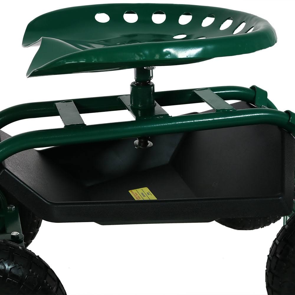 Green Rolling Garden Cart with Swivel Seat and Basket H4725