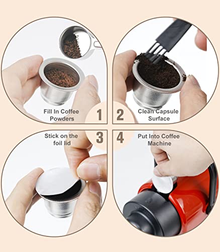 Stainless Steel Reusable Coffee Capsules, 2 Pods with 100 Lids and Spoon O7354