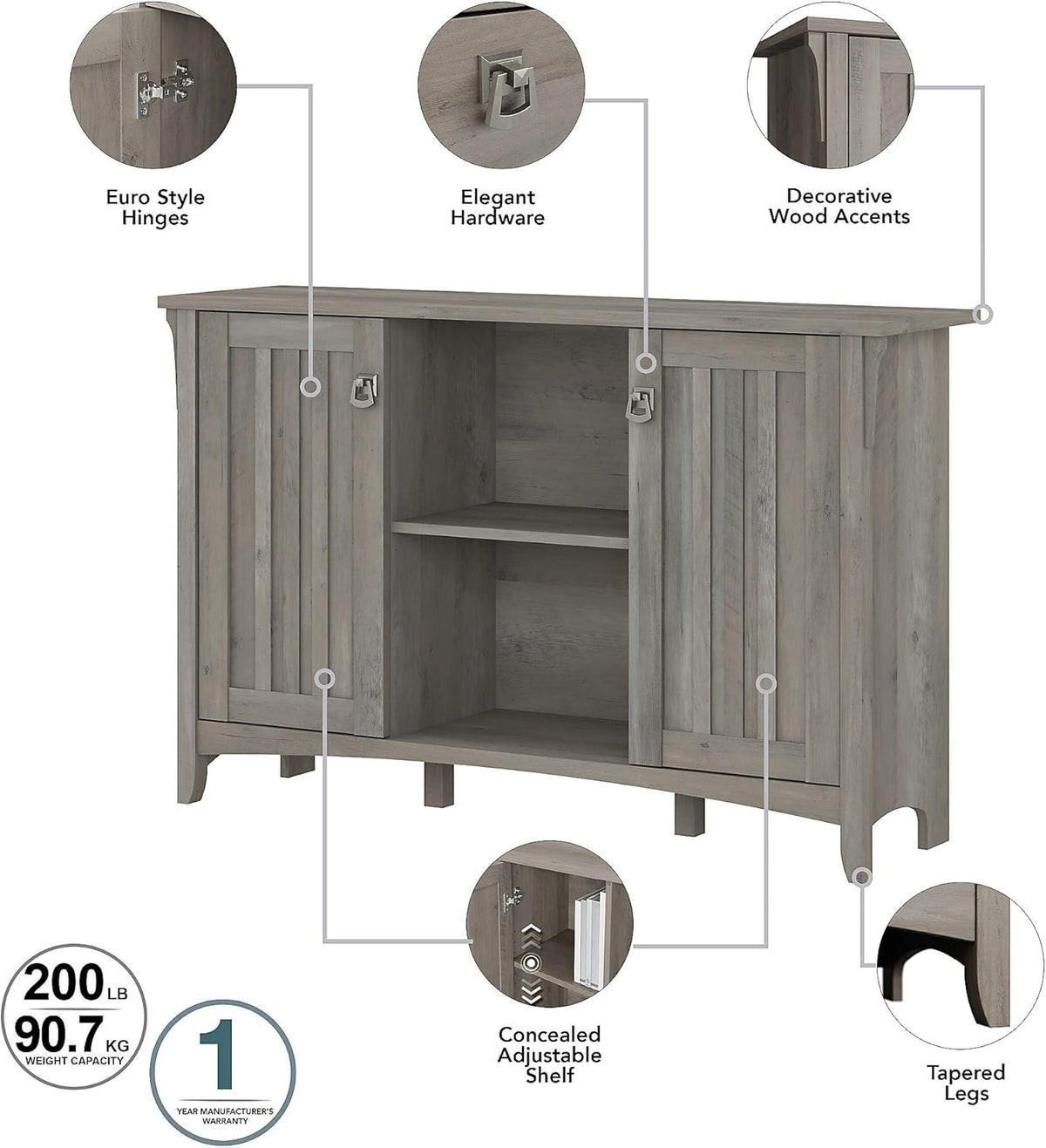 Accent Storage Cabinet with Doors, Driftwood Gray N130