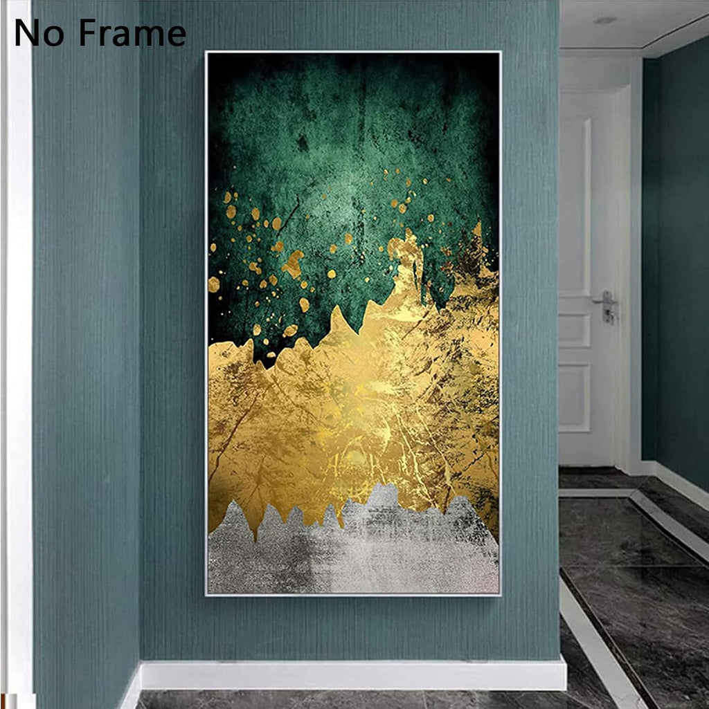 Green Gold Canvas Wall Art Abstract Poster 50x100cm No Frame H5708