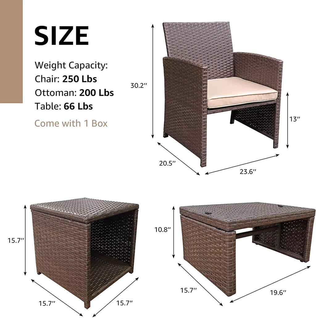 5 Piece Wicker Patio Furniture Set with Storage Table and Ottoman Y414573