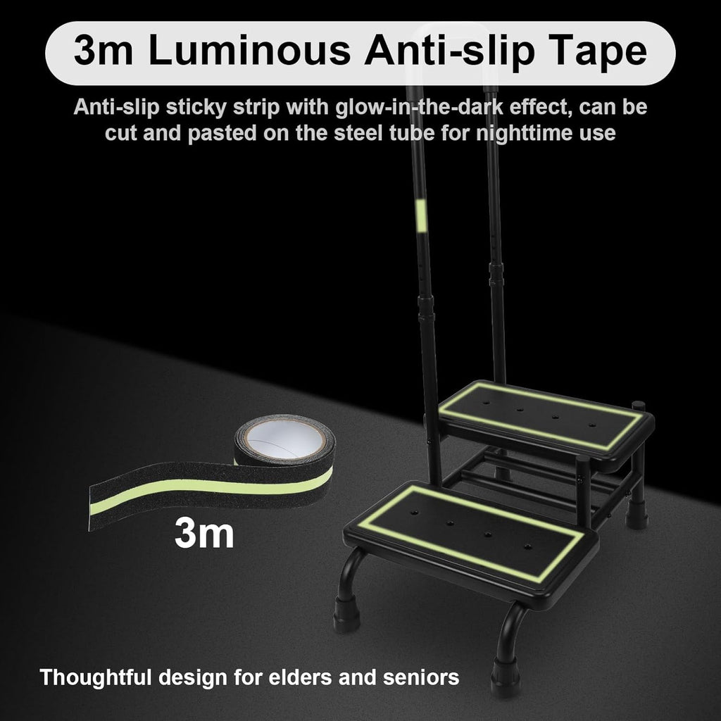 2 Step Stool with Handle, Heavy Duty Step Stool with 4 Fixing Buckle and Adjustable Handrail R672309