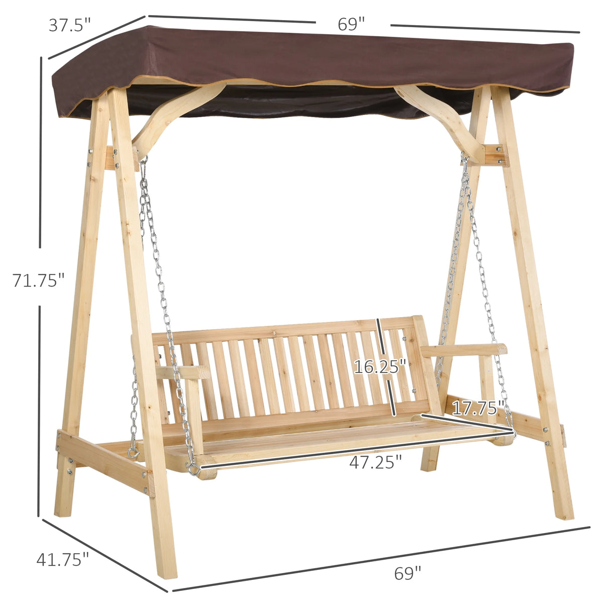 2-Person Outdoor Porch Swing with Wooden Stand R72679