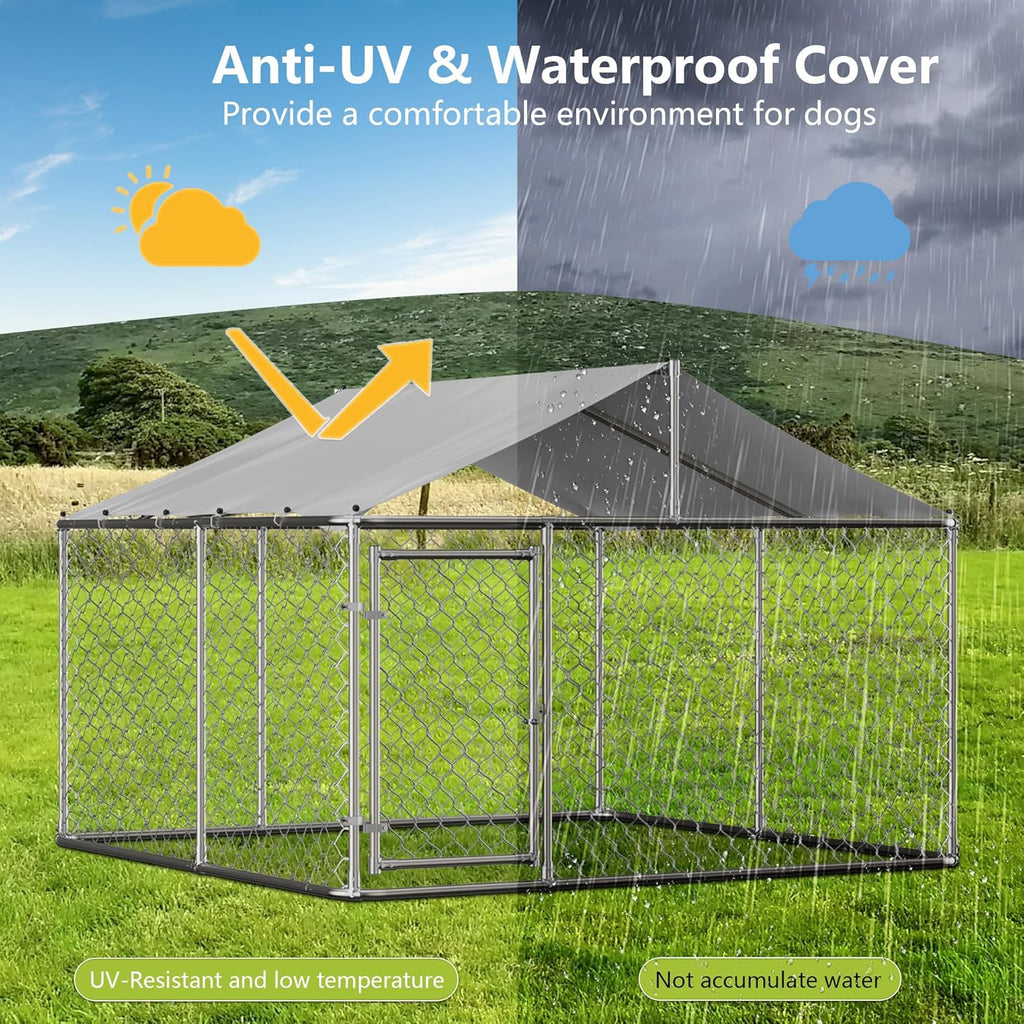 7.5' x 7.5' Large Outdoor Dog Kennel with WaterProof UV-Resistant Cover V675942