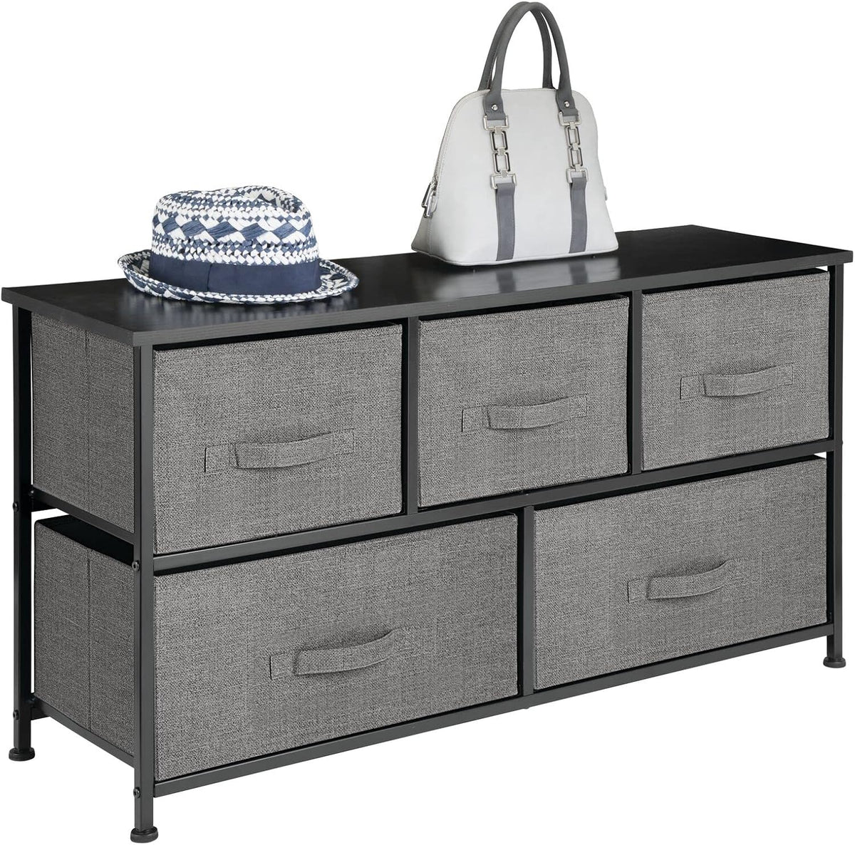 5 Removable Fabric Drawers Light Yellow White Storage Dresser F72052