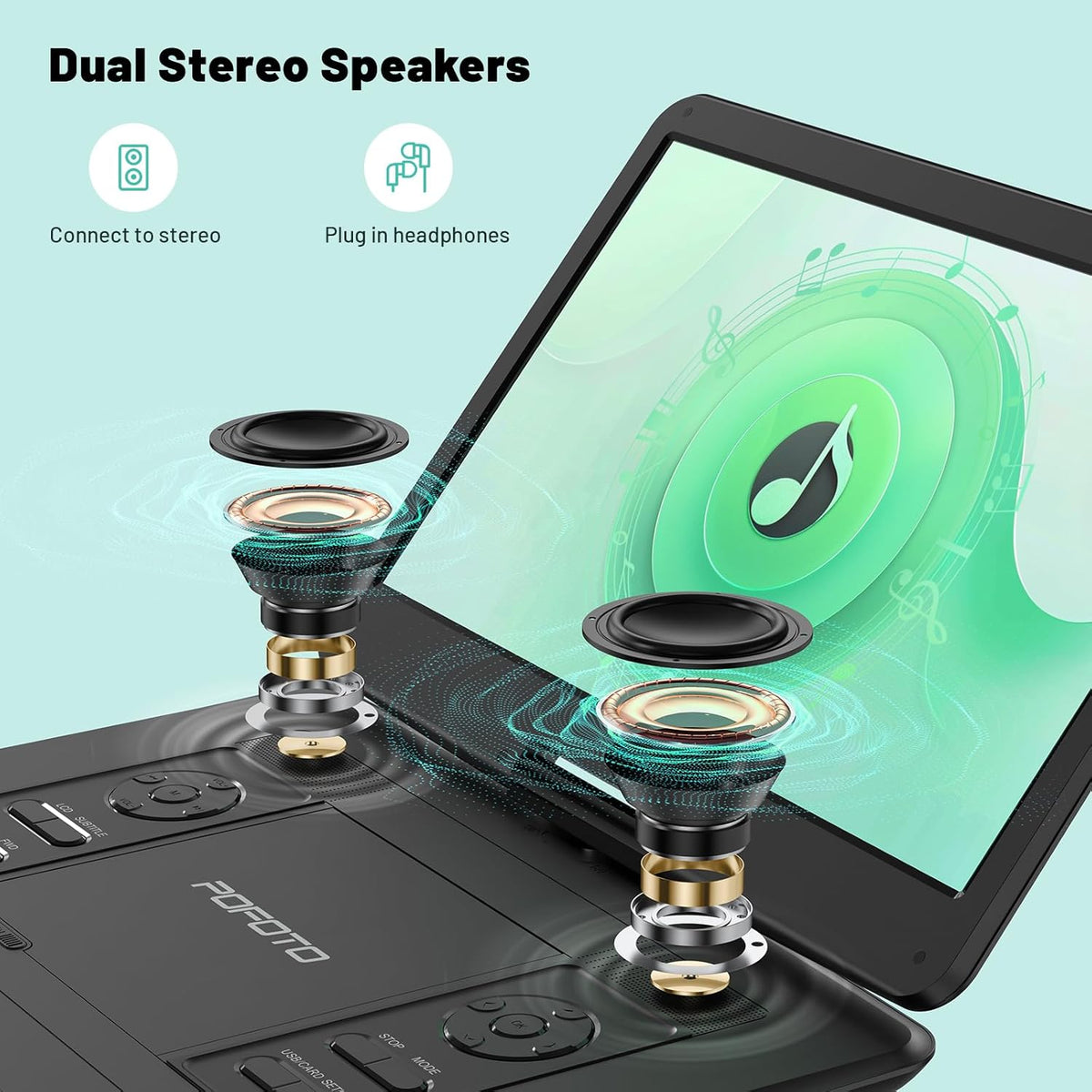 17.5” Portable DVD Player with 15.6” HD Screen, 6 Hours Rechargeable Battery, Dual Speakers, Remote Control, Black I249957