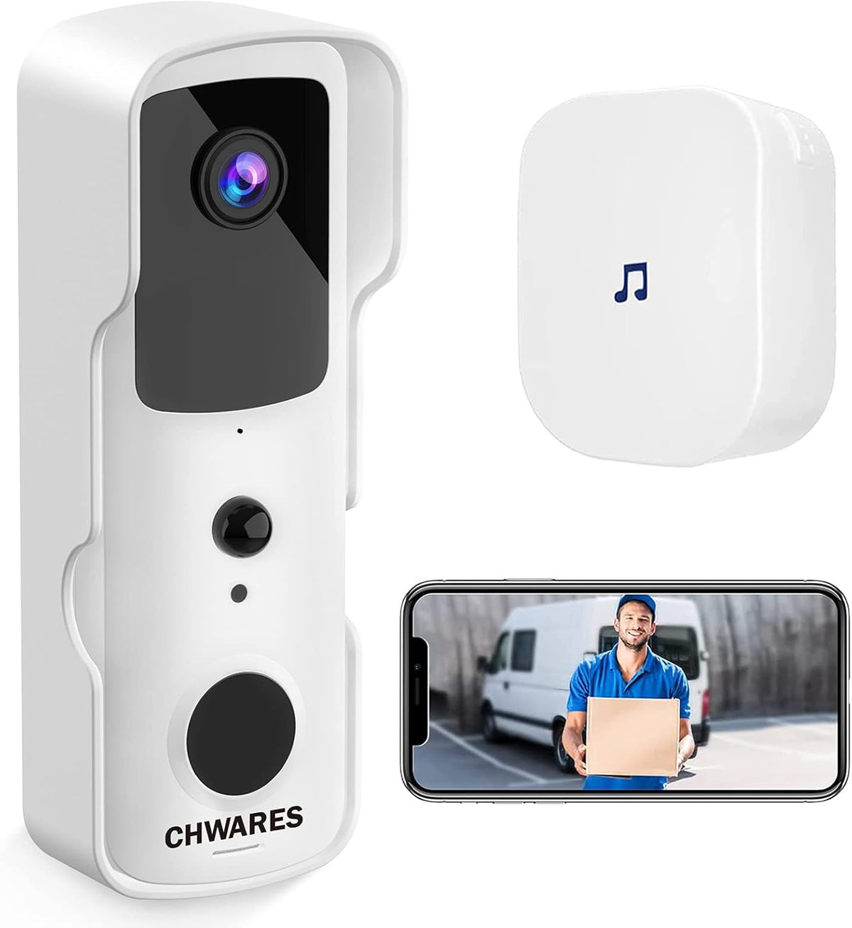 White Video Doorbell Camera Wireless WiFi 1080P HD Night Vision 2-Way Talk Motion Detection B89042