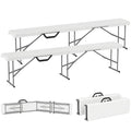 2-Pack 6 Ft. White Plastic Folding Benches with Carrying Handle L5147