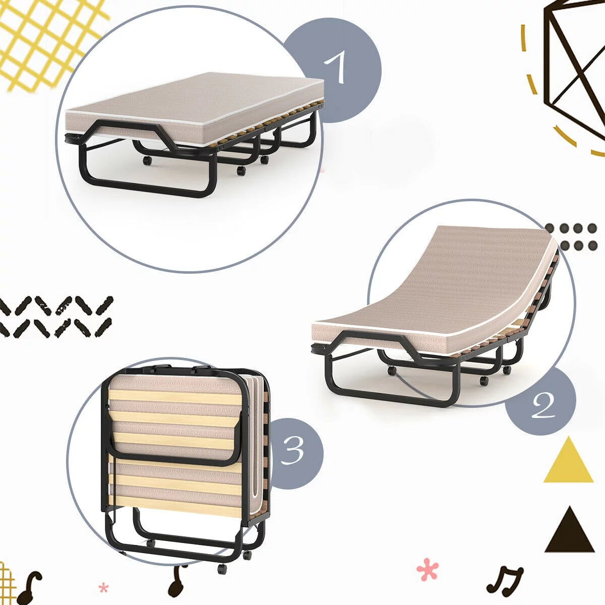 Folding Bed with Memory Foam Mattress G4771