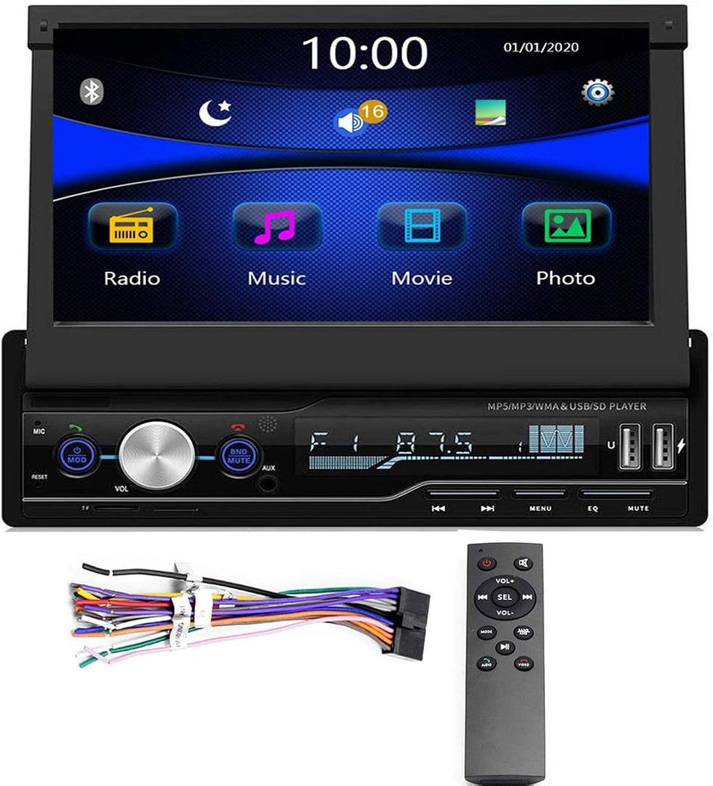 Single Din 7 inch Bluetooth Car Stereo with Retractable Touch Screen K127