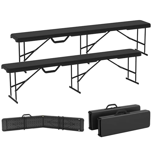 2-Pack 6 Ft. White Plastic Folding Benches with Carrying Handle L5147