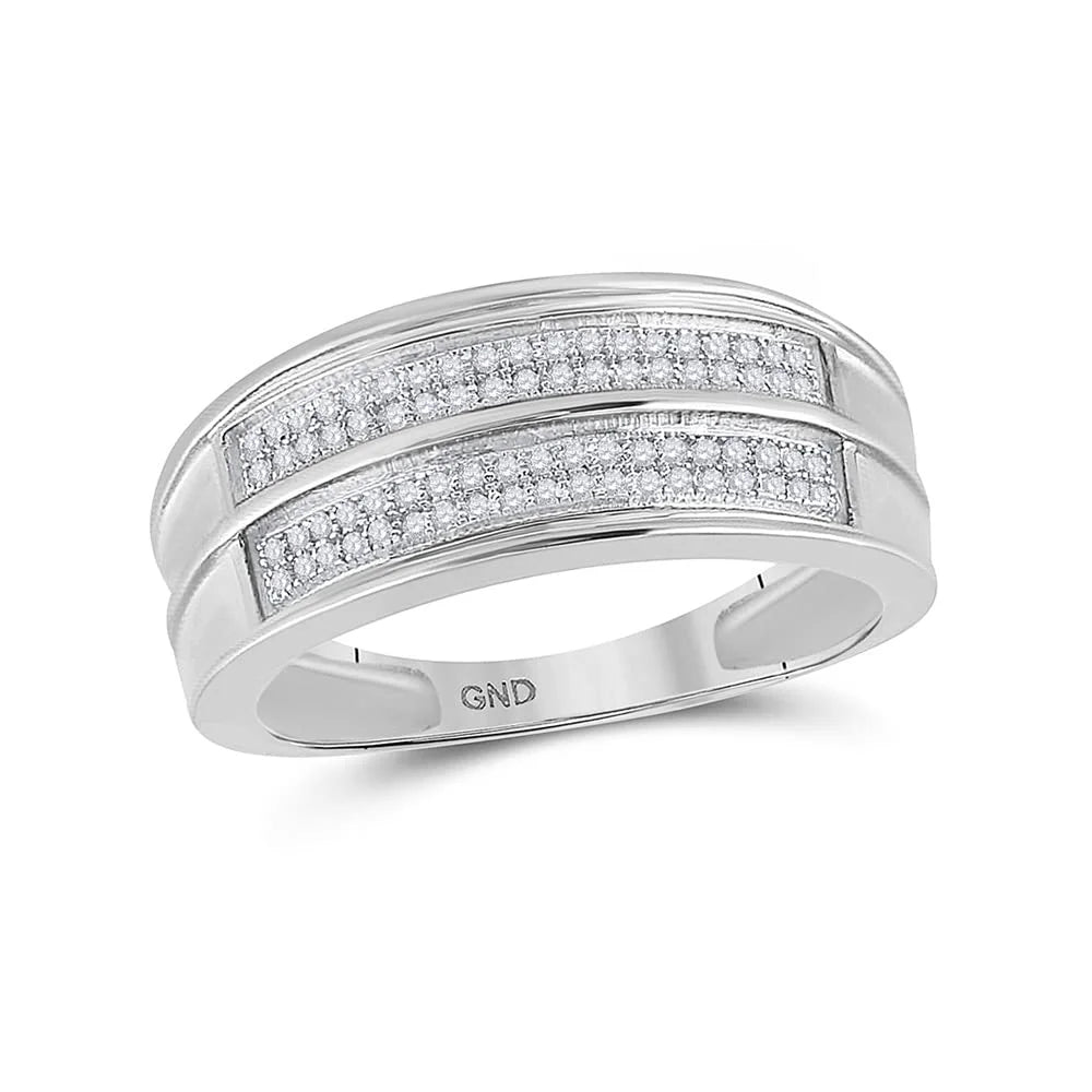 Men's Solid Sterling Silver Diamond Wedding Band Ring 1/4 Cttw Size 11 H48160