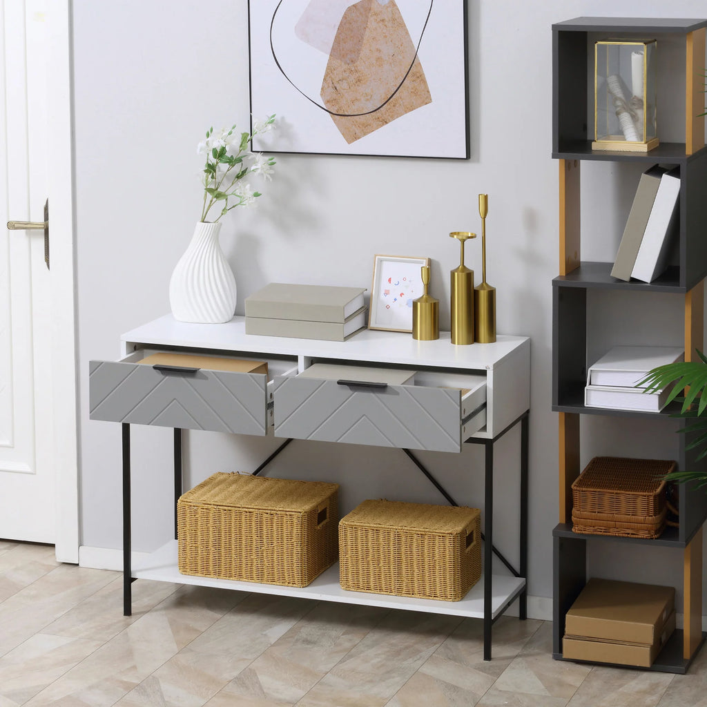 White Console Table with 2 Drawers and Open Shelf H66481