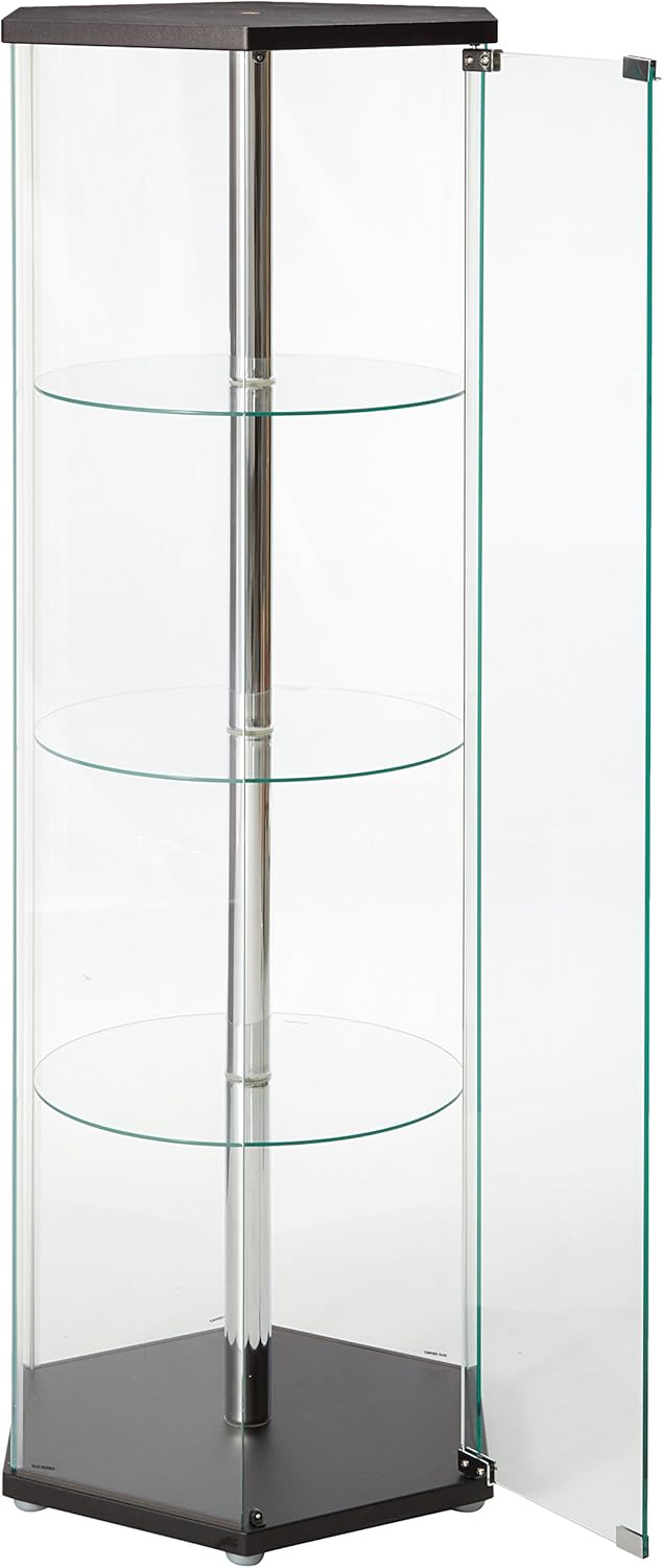 Hexagon Shaped Curio Cabinet Black and Clear H284