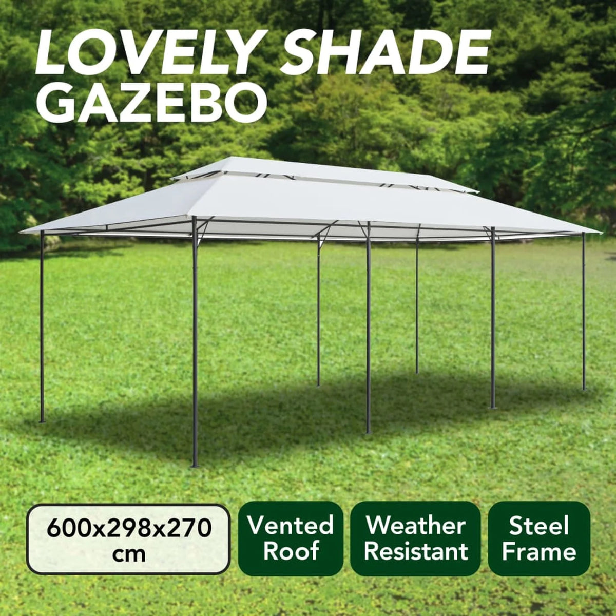 White Steel Frame Party Tent Gazebo Canopy Sun Shade Shelter 236.2 x 117.3 x 106.3 Inches R689