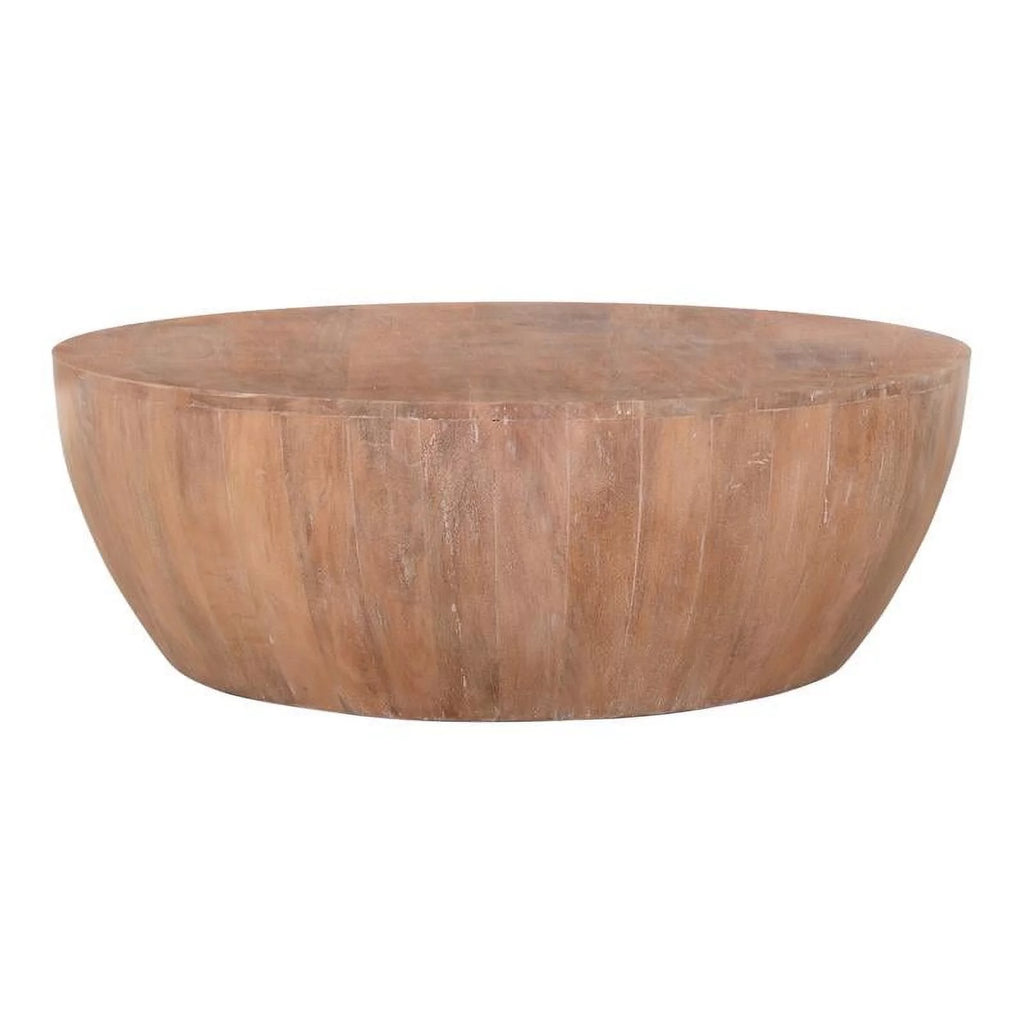 35.5" Drum Shaped Wood Coffee Table Brown F419