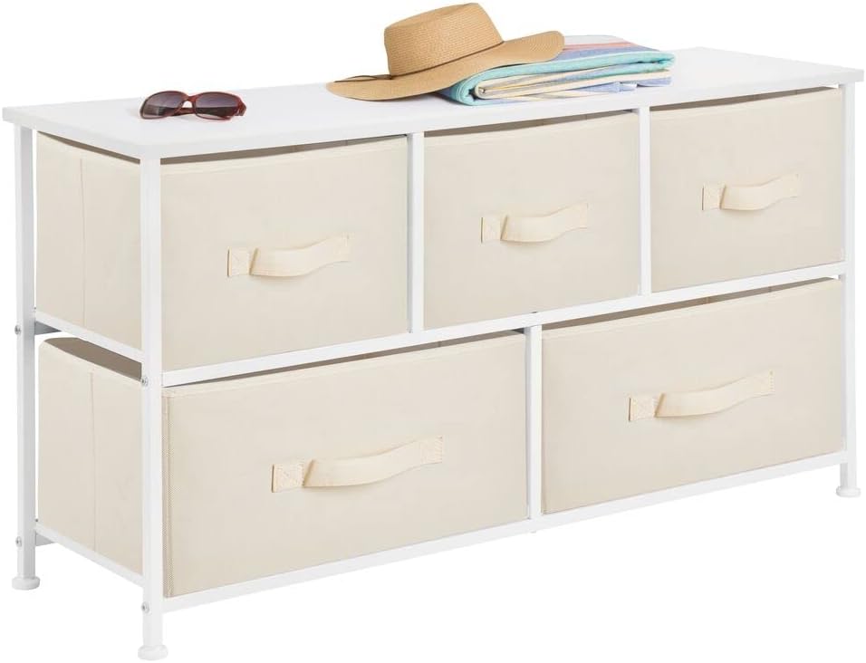 5 Removable Fabric Drawers Light Yellow White Storage Dresser F72052