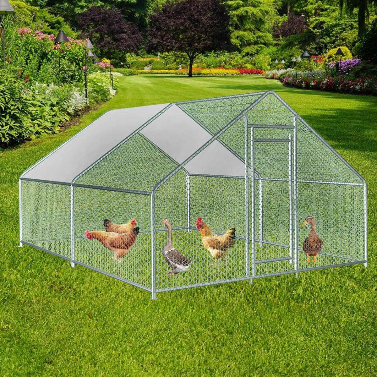 13x10x6.5 FT Metal Chicken Coop with Waterproof Cover D6840