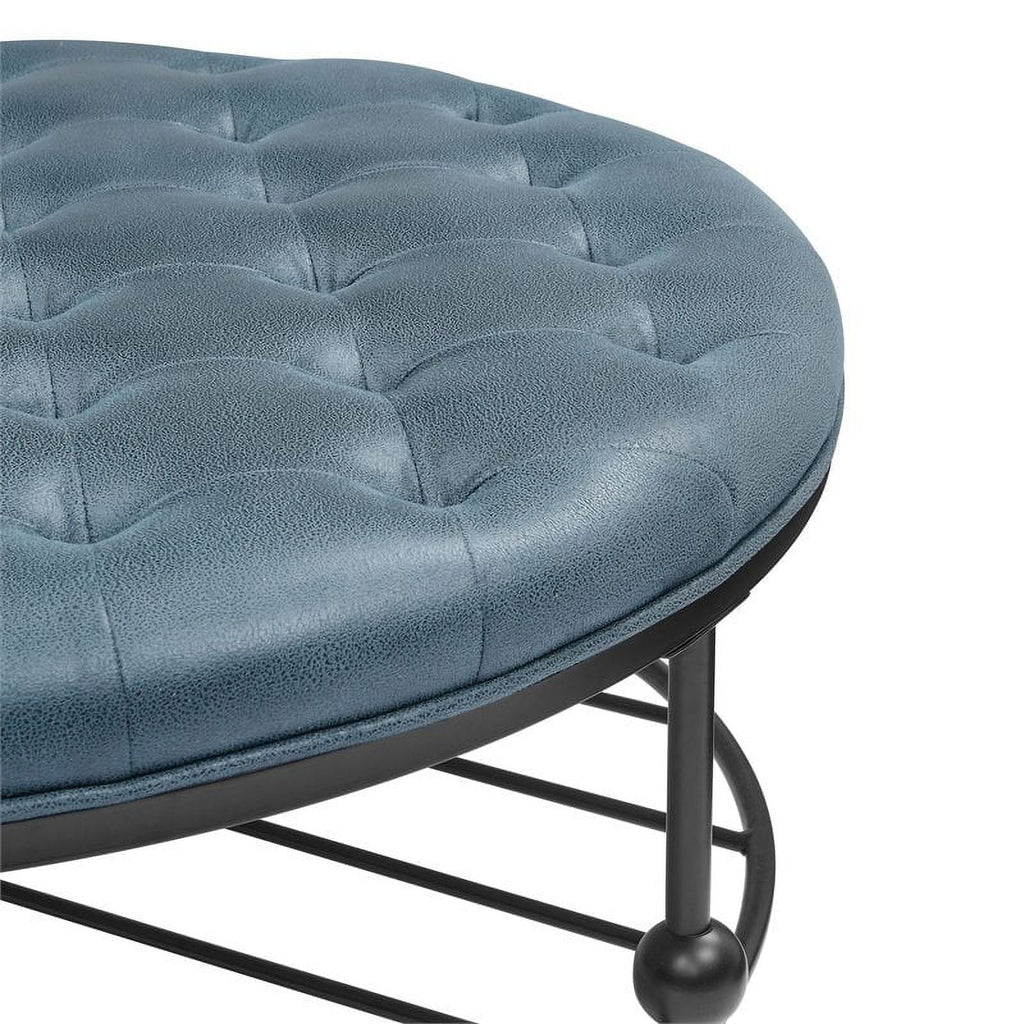Blue Faux Leather Tufted Cocktail Ottoman A20848