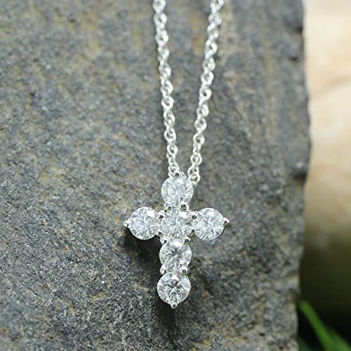 1/2 Carat Round Cut Lab Created Moissanite Diamond Cross Pendant Necklace In 14K Gold Over Sterling Silver With 18" Chain T20621