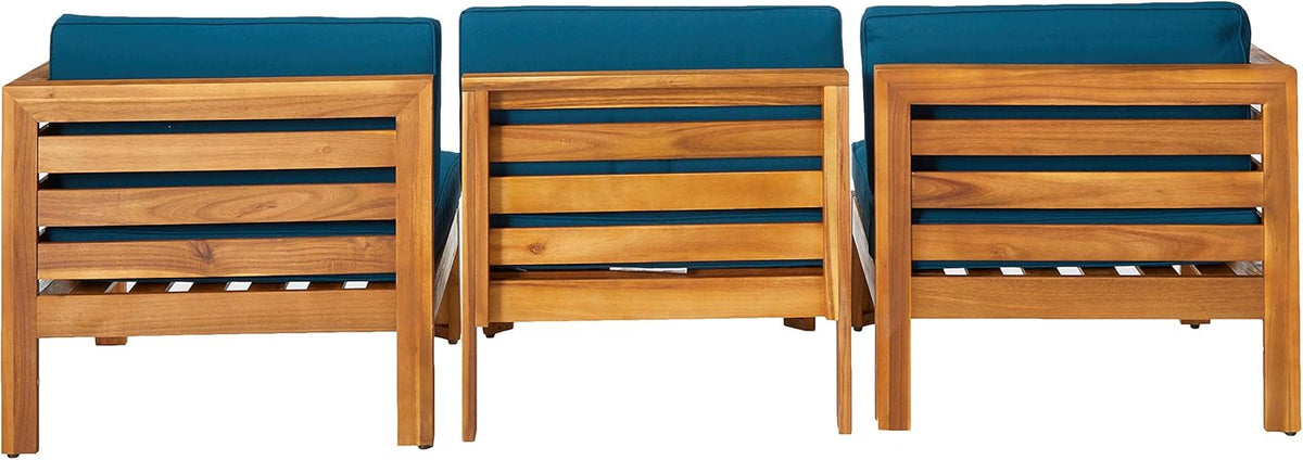 5 Piece Acacia Wood Sofa Set, Teak Finish, Dark Teal Y67716