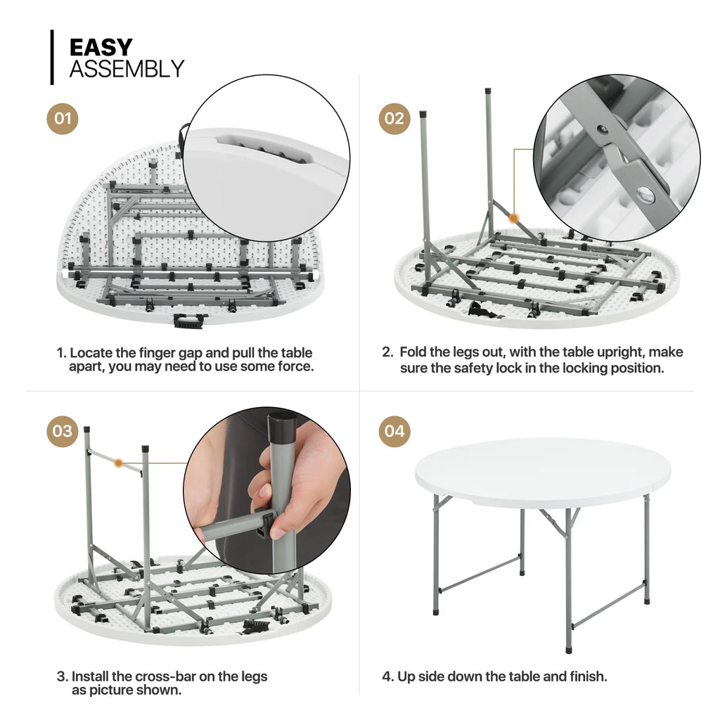 4Ft White Plastic Foldable Table Set of 5 S3800