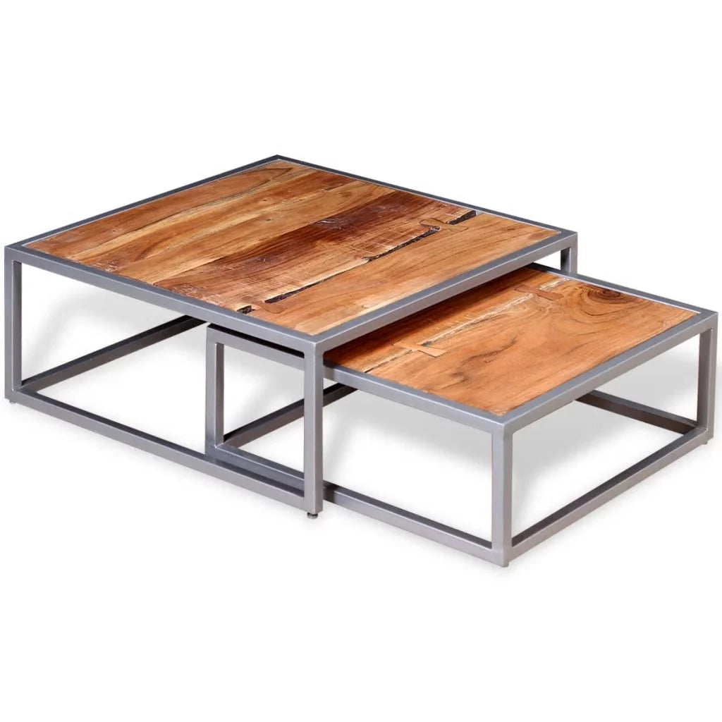 Two Piece Solid Acacia Wood Coffee Table Set I511579