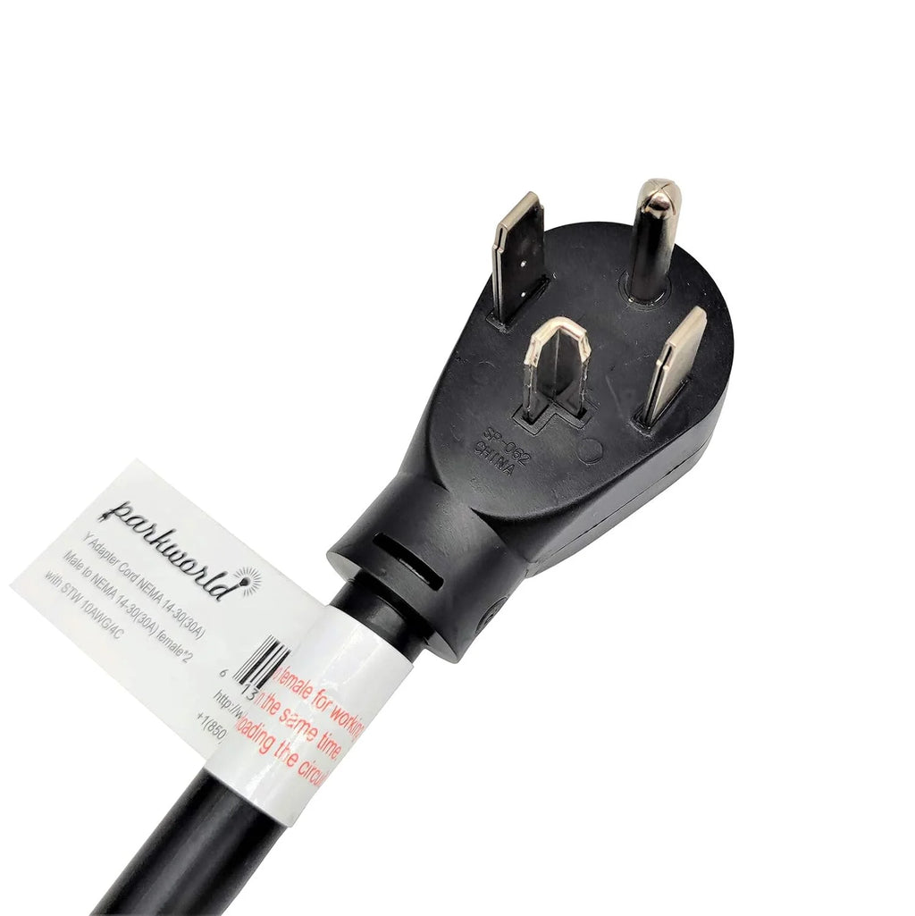 NEMA 14-30 Splitter, 14-30P Male Plug To Dual 14-30R Female Receptacle, 4-Prong 30 AMP Y Adapter Cord (20 Feet) P766840