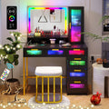 Black Vanity Set with 6 Drawers and Stool G1463