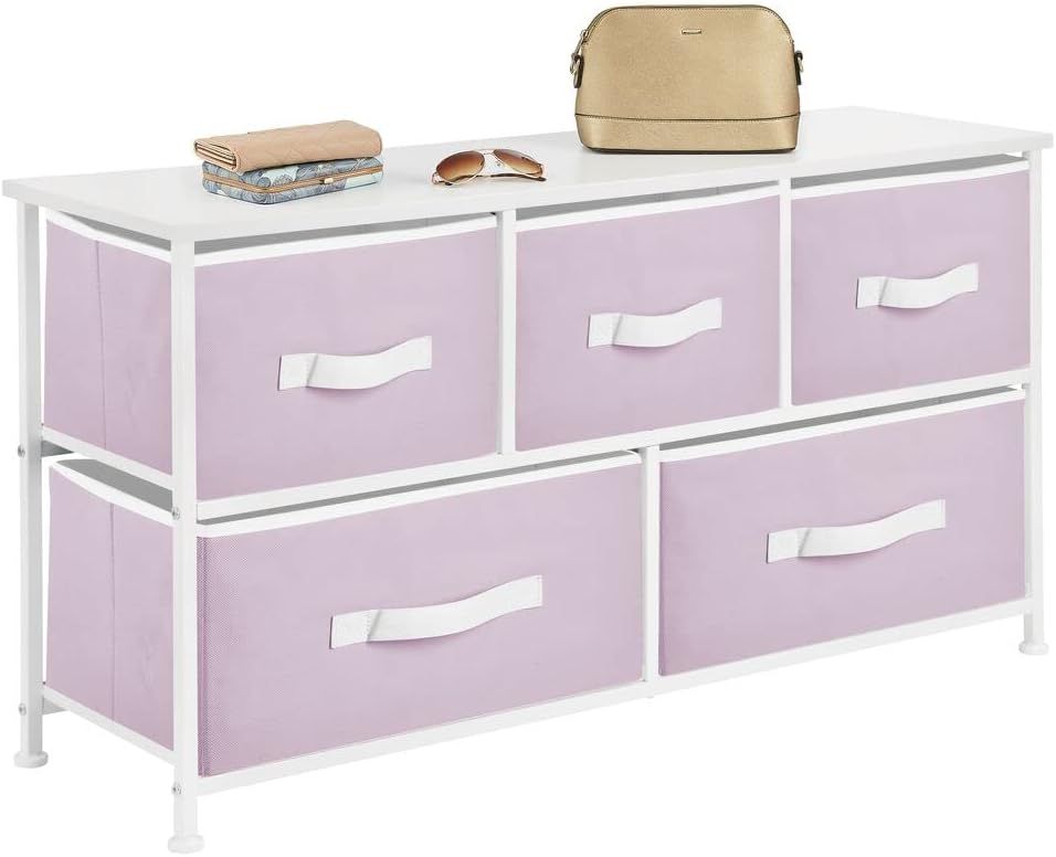5 Removable Fabric Drawers Light Yellow White Storage Dresser F72052