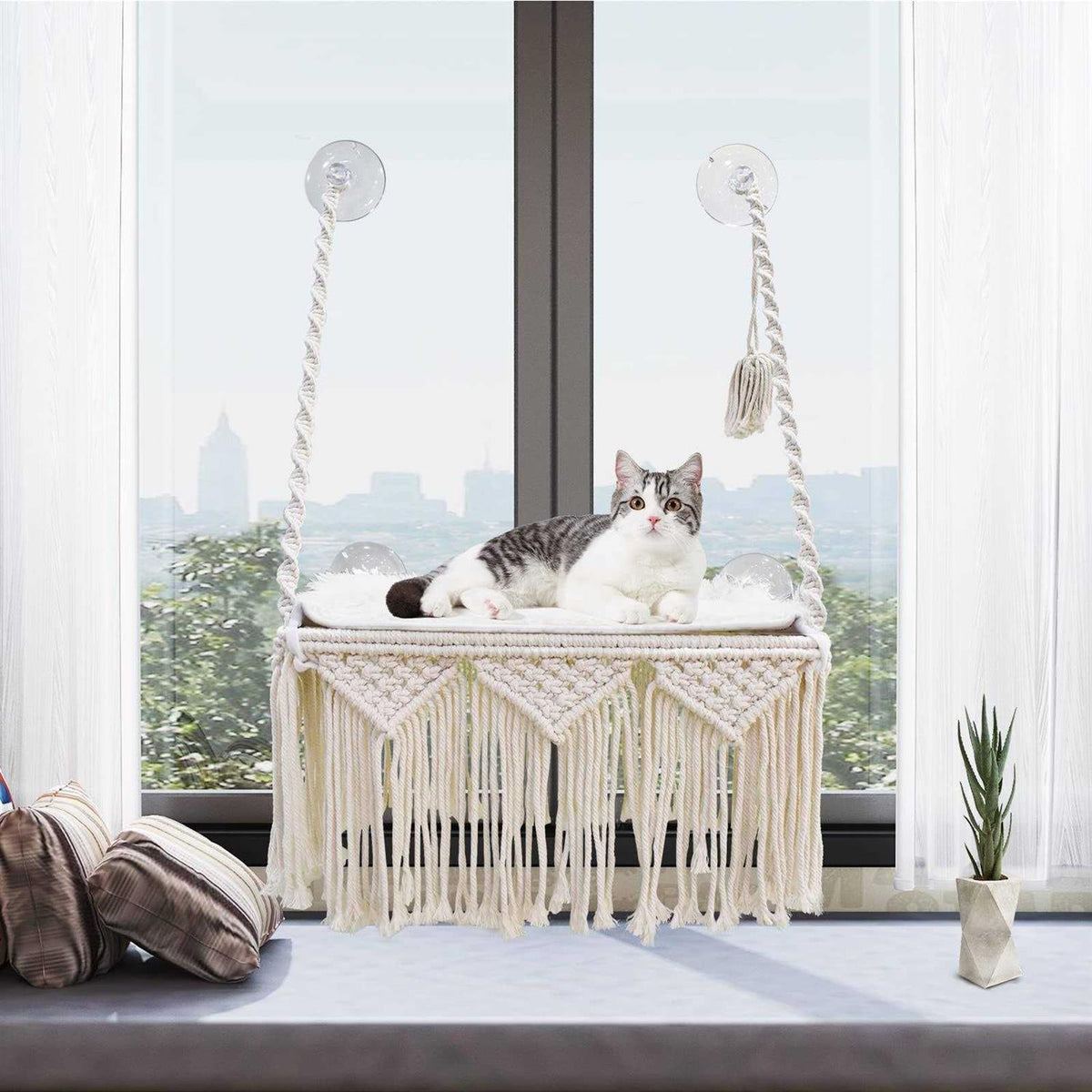 Macrame Cat Window Perch Hammock Z455585