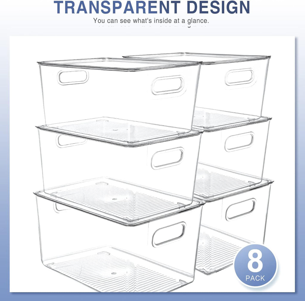 8 Pack Large Clear Fridge Organizer Bins with Lids and Handles Y161516