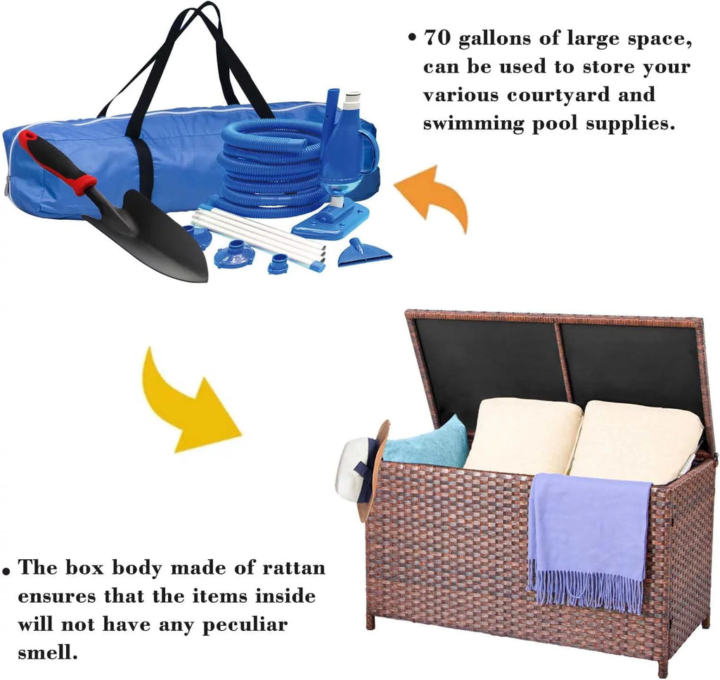 Outdoor Wicker Rattan Storage Box Table 70 Gallon Z75355
