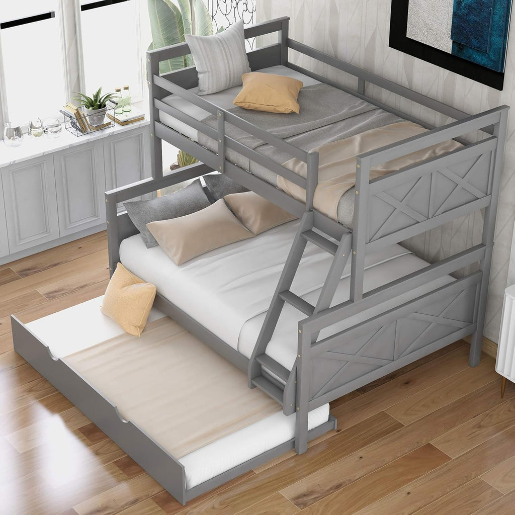 Grey Wood Triple Bunk Bed T889