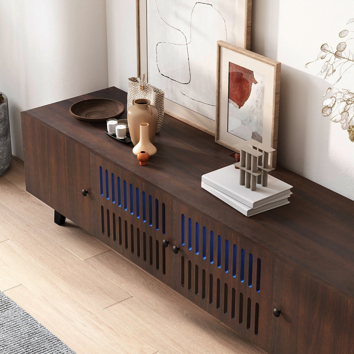 Brown 66 in TV Stand with Storage and LED Light I2930