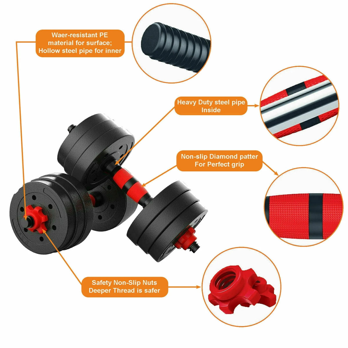66LB 2 in 1 Adjustable Dumbbell Set with Connecting Rod X4793